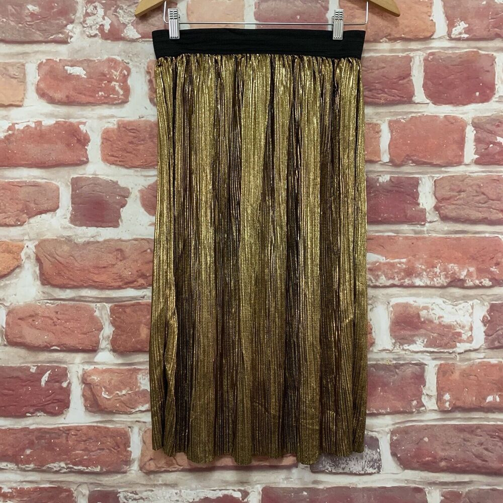 Rolla Coster Skirt Women's Large Gold Metallic Ribbed Sparkly Stretchy Pull On